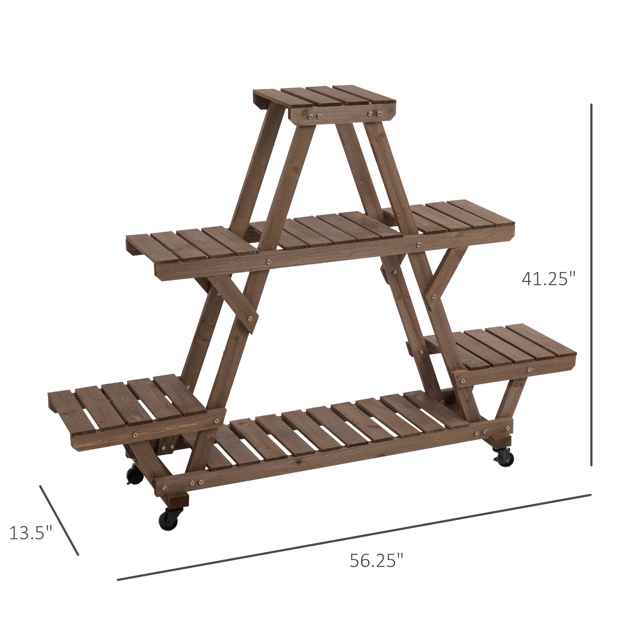 4 Tier Wooden Plant Shelf with wheels